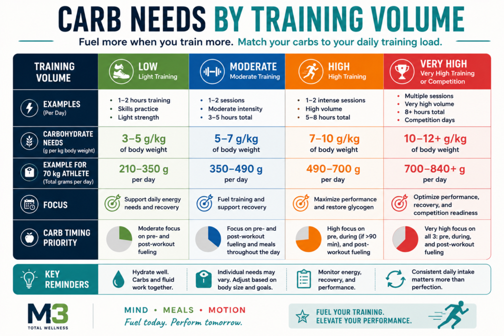 Carb Needs by Training Volume Table